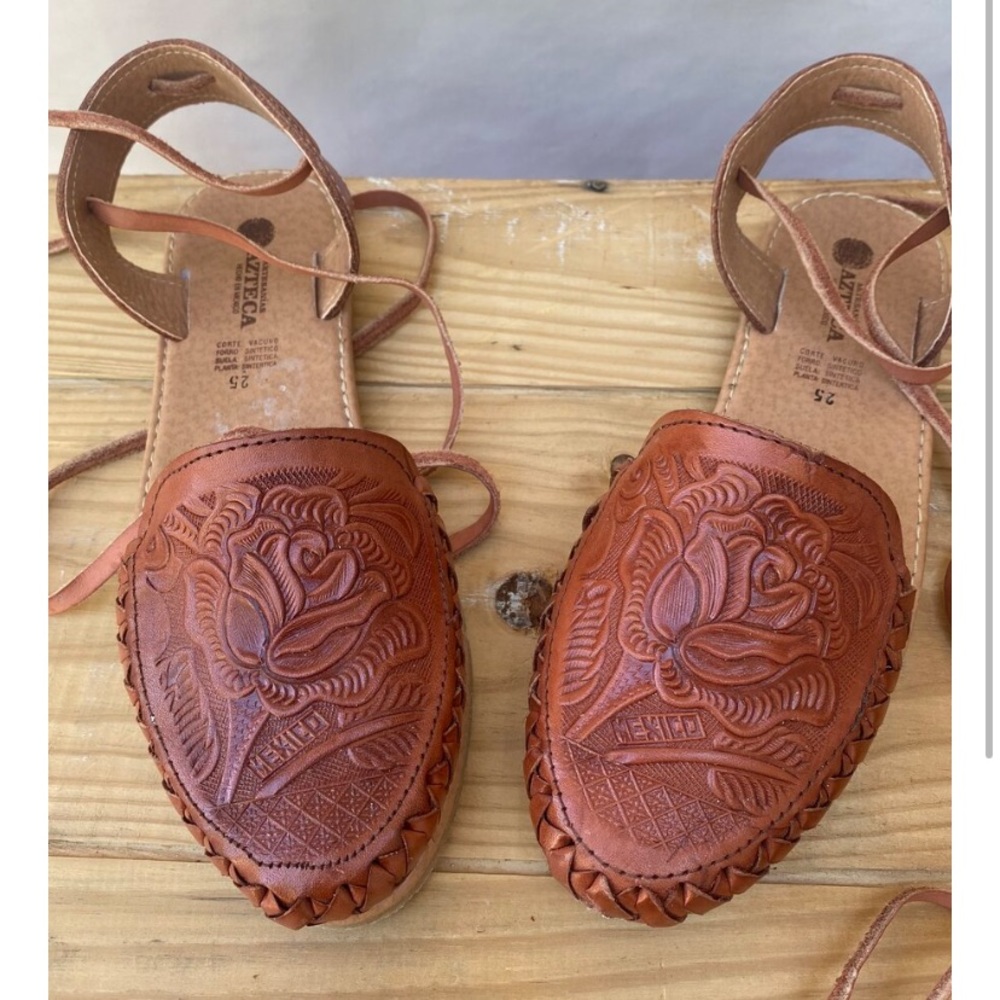 Leather huarache sandal leather strap ankle wrap classic sandals brown 8.5